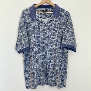 1980's Givenchy "Active Wear" Men's Vintage Abstract Printed Jersey Knit Polo